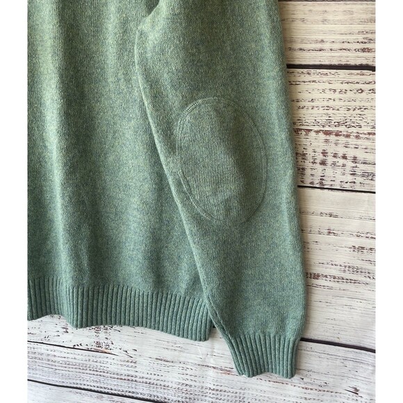 Lands End Men's L Merino Wool Green V Neck Sweater Elbow Patches Cottagecore - Picture 4 of 8